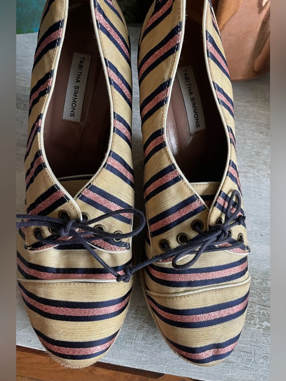 Tabitha Simmons Striped Espadrille Wedge Oxford shoes 38